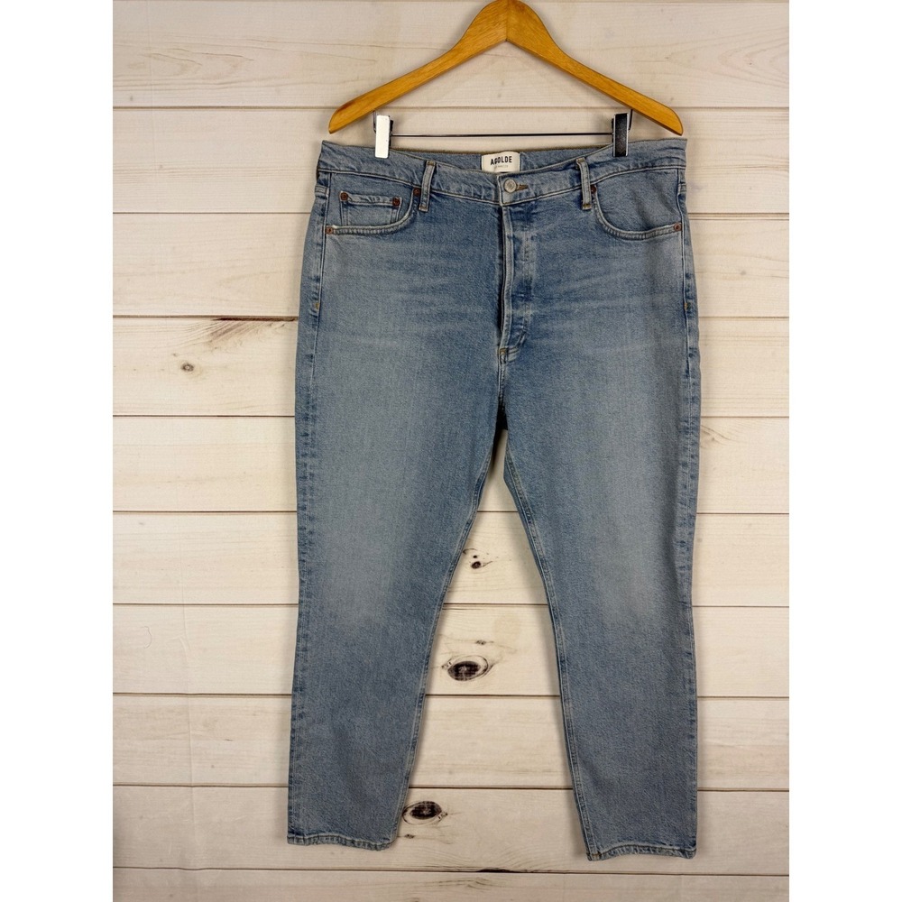 Agolde Jeans Size 33 High Rise Straight Leg Light Wash Blue Denim Button Fly